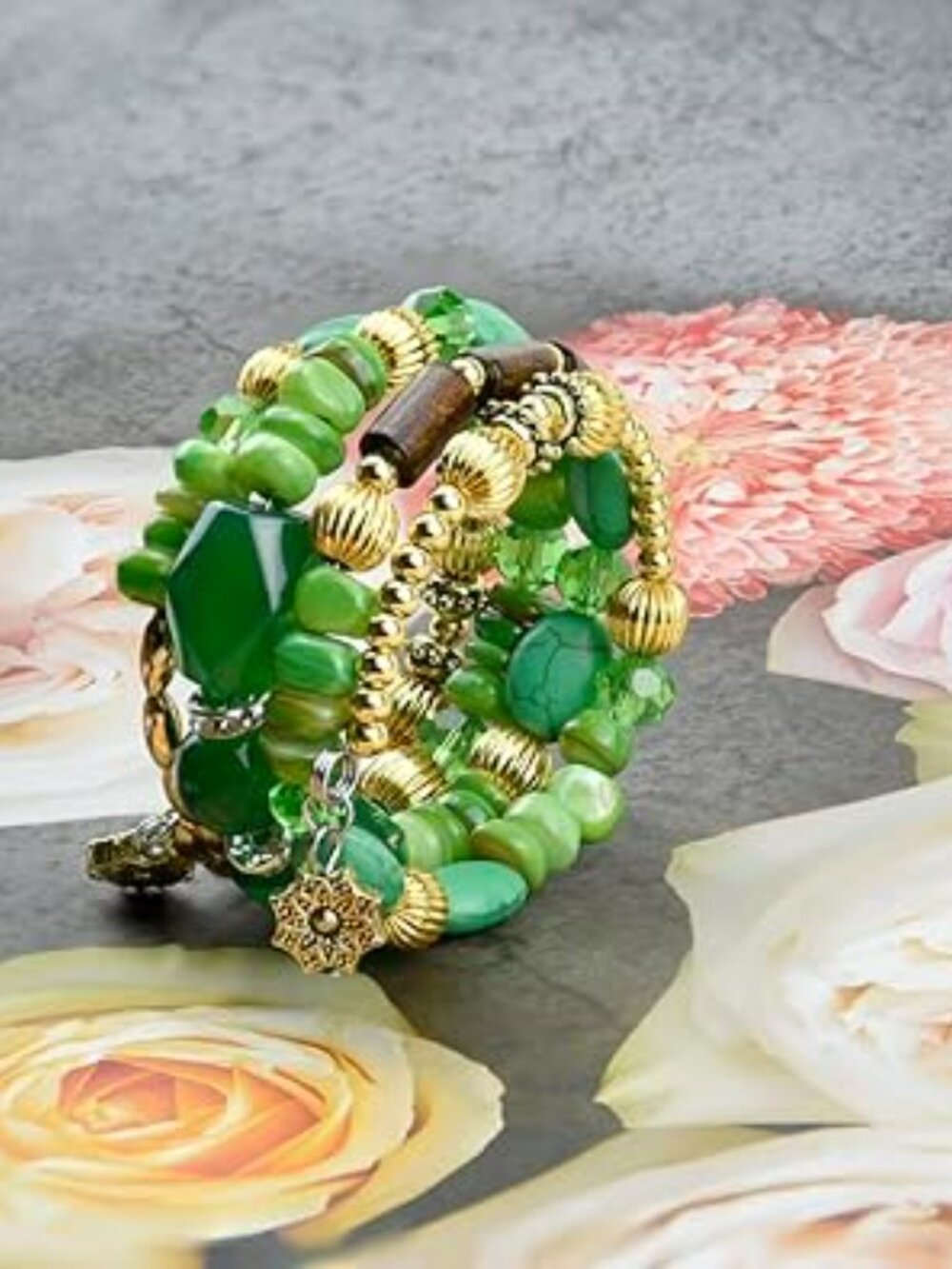 New Boho Multilayer Irregular Agate Beads Charm Bracelet Stones Colorful Jewelry